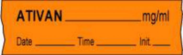 Anesthesia Tape with Date, Time & Initial (Removable) Ativan mg/ml 1/2" x 500" - 333 Imprints - Orange - 500 Inches per Roll