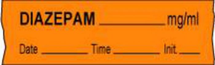 Anesthesia Tape with Date, Time & Initial (Removable) Diazepam mg/ml 1/2" x 500" - 333 Imprints - Orange - 500 Inches per Roll