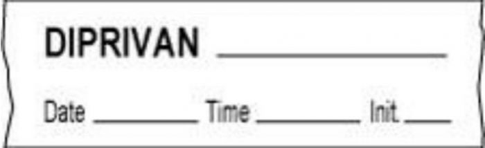 Anesthesia Tape with Date, Time & Initial (Removable) Diprivan 1/2" x 500" - 333 Imprints - White - 500 Inches per Roll