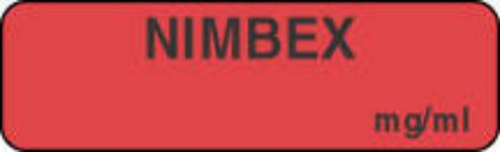 Anesthesia Label (Paper, Permanent) Nimbex mg/ml 1 1/4" x 3/8" Fluorescent Red - 1000 per Roll