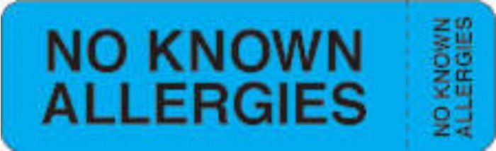 Label Wraparound Paper Removable No Known Allergies 2-7/8" X 7/8" Light Blue, 1000 per Roll
