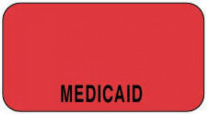 Label Paper Permanent Medicaid 1 5/8" x 7/8", Fl. Red, 1000 per Roll