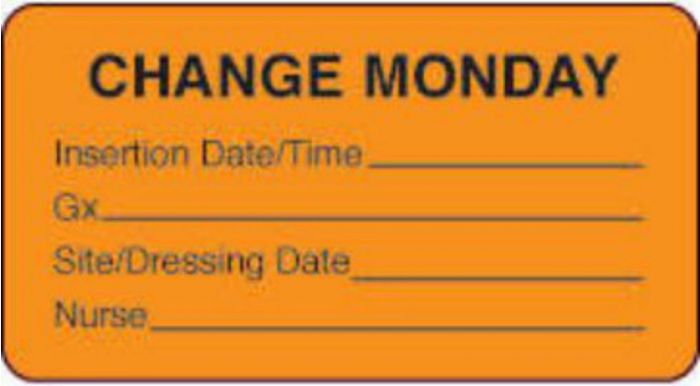 IV Label Paper Permanent Change Monday  1 5/8"x7/8" Fl. Orange 1000 per Roll