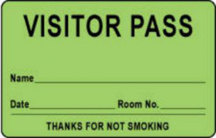 Visitor Pass Label Paper Removable "Visitor Pass Name" 1-1/2" Core 2-3/4" X 1-3/4" Fl. Green, 1000 per Roll