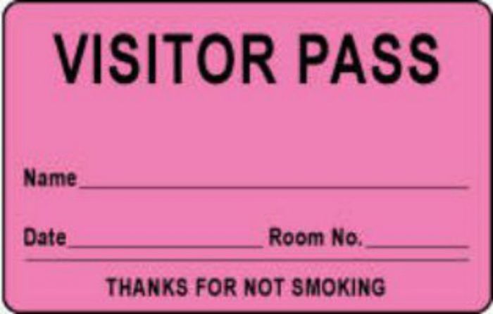 Visitor Pass Label Paper Removable "Visitor Pass Name" 1" Core 2-3/4" x 1-3/4" Fl. Pink, 1000 per Roll
