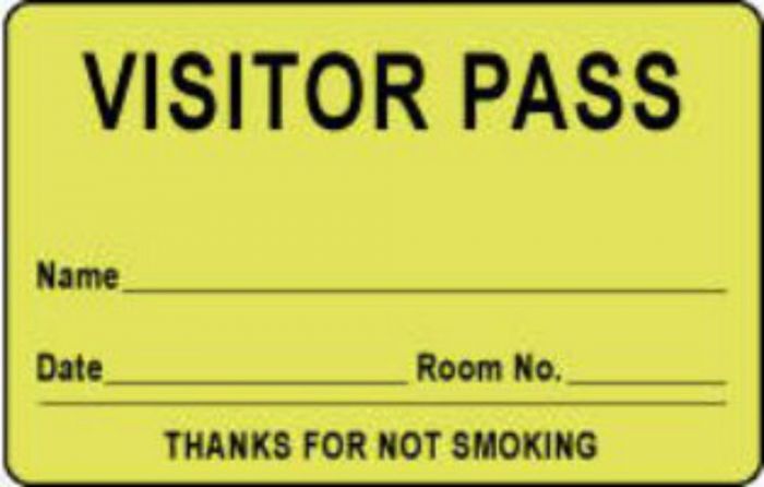 Visitor Pass Label Paper Removable "Visitor Pass Name" 1" Core 2-3/4" x 1-3/4" Fl. Yellow, 1000 per Roll