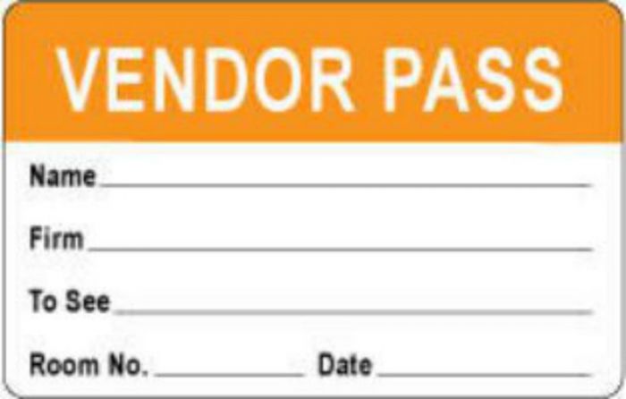 Visitor Pass Label Paper Removable "Representative Pass" 1" Core 2-3/4" x 1-3/4" Orange, 1000 per Roll