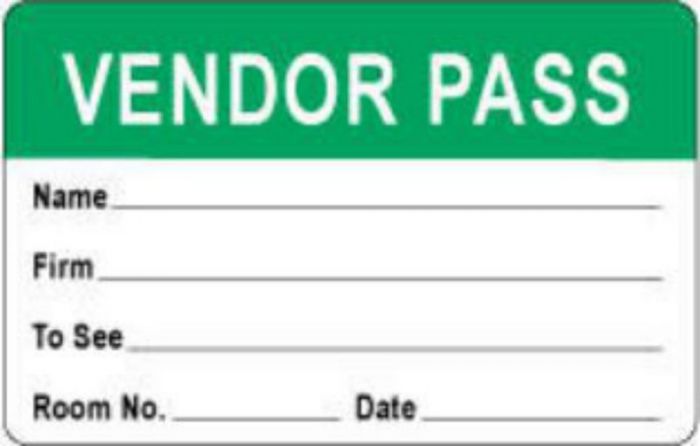 Visitor Pass Label Paper Removable "Representative Pass" 1" Core 2-3/4" x 1-3/4" Light Green, 1000 per Roll