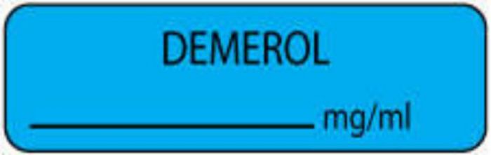 Anesthesia Label (Paper, Permanent) Demerol mg/ml 1 1/4" x 3/8" Blue - 1000 per Roll