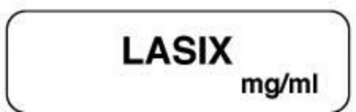 Anesthesia Label (Paper, Permanent) Lasix mg/ml 1 1/4" x 3/8" White - 1000 per Roll