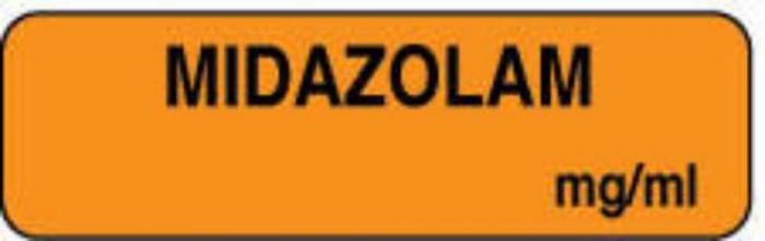 Anesthesia Label (Paper, Permanent) Midazolam mg/ml 1 1/4" x 3/8" Orange - 1000 per Roll