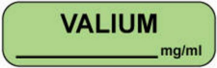 Anesthesia Label (Paper, Permanent) Valium mg/ml 1 1/4" x 3/8" Fluorescent Green - 1000 per Roll