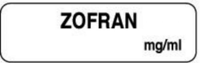Anesthesia Label (Paper, Permanent) Zofran mg/ml 1 1/4" x 3/8" White - 1000 per Roll