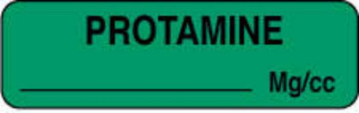 Anesthesia Label (Paper, Permanent) Protamine mg/ml 1 1/4" x 3/8" Green - 1000 per Roll