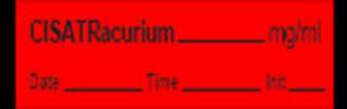 Anesthesia Tape with Date, Time & Initial (Removable) Cisatracurium mg/ml 1/2" x 500" - 333 Imprints - Fluorescent Red and Black - 500 Inches per Roll