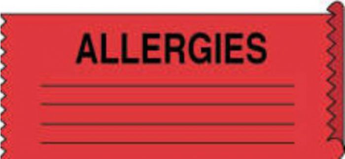 Tape Removable Allergies 1" Core 1 x 500" Imprints Red 222 500 Inches per Roll