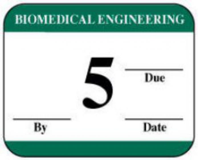 Label Synthetic Permanent Biomedical Engineering 1-1/4" x 1" White with Green, 1000 per Roll