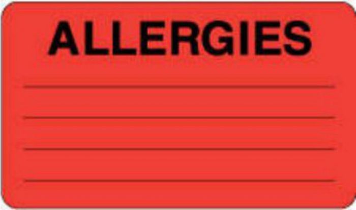 Label Paper Permanent Allergies  3"x1 3/4" Red 500 per Roll