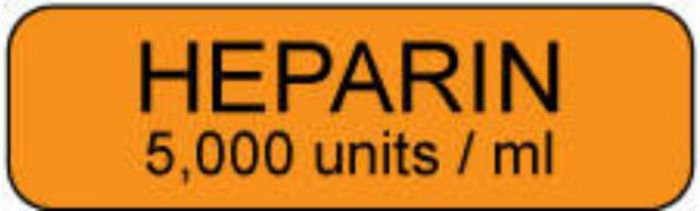 Label Paper Permanent Heparin 5000  1 1/4"x3/8" Orange 1000 per Roll
