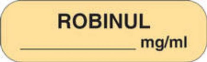 Anesthesia Label (Paper, Permanent) Robinul mg/ml 1 1/4" x 3/8" Tan - 1000 per Roll