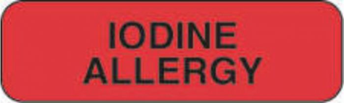 Label Paper Permanent Iodine Allergy, 1 1/4" x 3/8", Fl. Red, 1000 per Roll