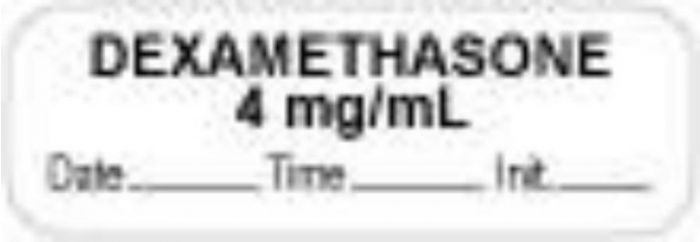 Anesthesia Label with Date, Time & Initial (Paper, Permanent) "Dexamethasone 4 mg" 1 1/2" x 1/2" White - 1000 per Roll