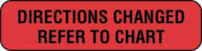Communication Label (Paper, Permanent) Directions Changed 1 1/4" x 3/8" Fluorescent Red - 1000 per Roll