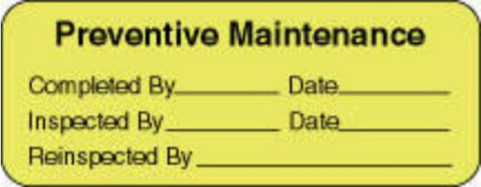 Label Paper Removable Preventive Maintenance 2 1/4" X 7/8" Fl. Yellow 1000 per Roll