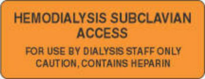Label Paper Removable Hemodialysis Subclavian 2 1/4" x 7/8", Fl. Orange, 1000 per Roll