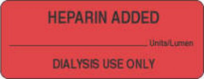Label Paper Permanent Heparin Added  2 1/4"x7/8" Fl. Red 1000 per Roll