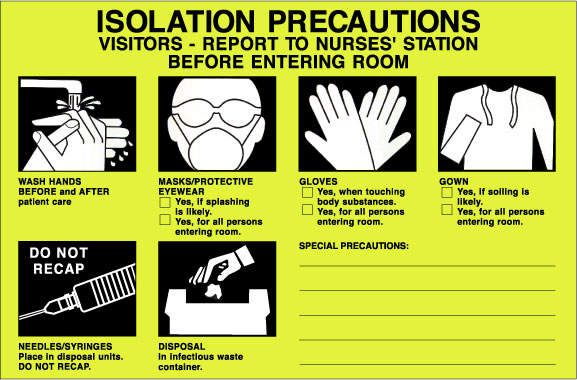 Label Paper Removable Isolation Precautions 5 1/4" x 8", Fl. Yellow, 50 per Package
