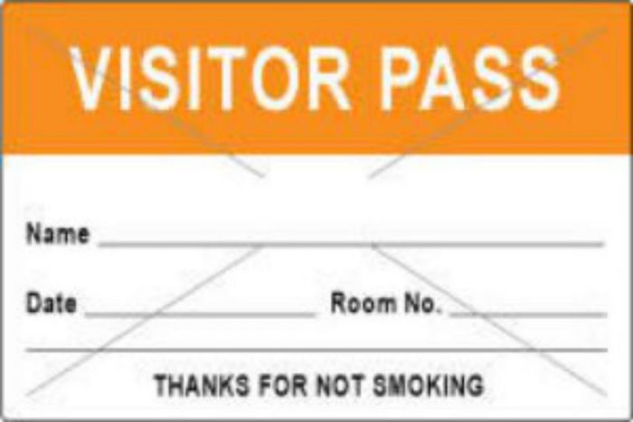 Visitor Pass Label Tamper-Evident Paper Permanent "Visitor Pass Name" 3" Core 3" x 2" Orange, 1000 per Roll