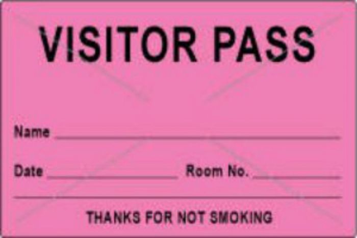 Visitor Pass Label Tamper-Evident Paper Permanent "Visitor Pass Name" 3" Core 3" x 2" Fl. Pink, 1000 per Roll