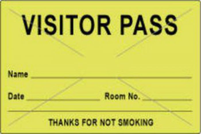 Visitor Pass Label Tamper-Evident Paper Permanent "Visitor Pass Name" 3" Core 3" x 2" Fl. Yellow, 1000 per Roll