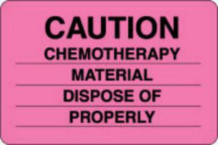 Label Paper Permanent Caution Chemotherapy  3"x2" Fl. Pink 500 per Roll