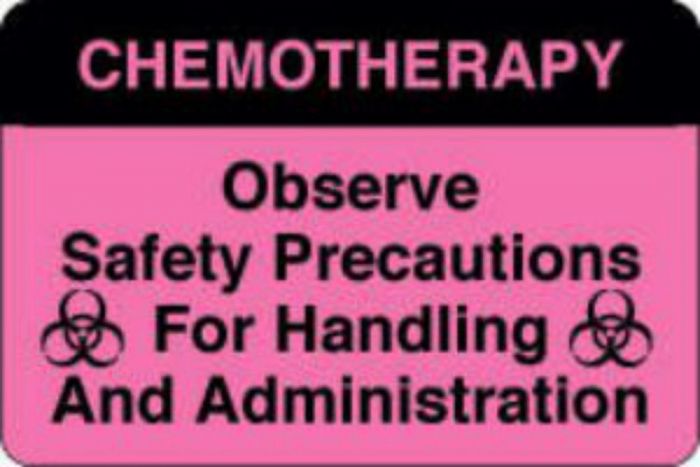 Communication Label (Paper, Permanent) Chemotherapy Observe 3" x 2" Fluorescent Pink with Black - 500 per Roll