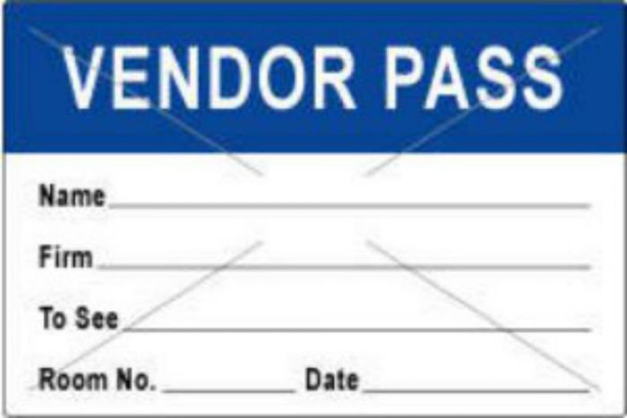 Visitor Pass Label Tamper-Evident Paper Permanent "Vendor Pass Name" 1" Core 3" x 2" Dark Blue, 1000 per Roll