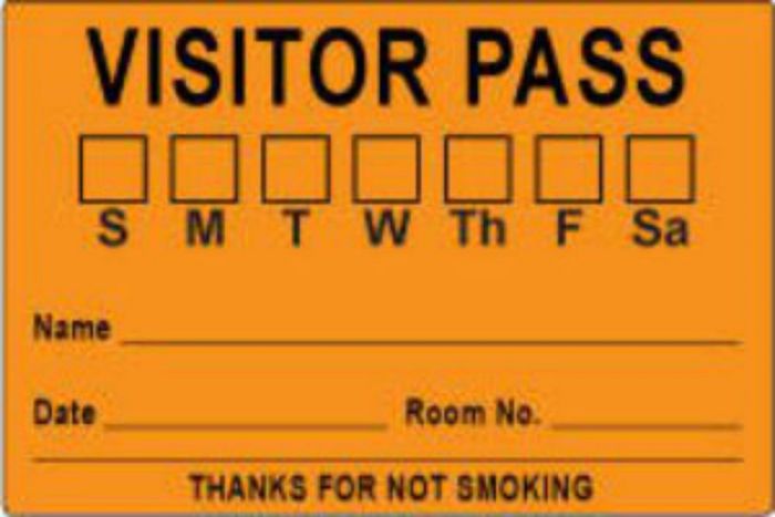 Visitor Pass Label Paper Removable "Visitor Pass S M T" 3" Core 3" x 2" Fl. Orange, 1000 per Roll