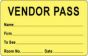 Visitor Pass Label Paper Removable "Vendor Pass Name" 1" Core 2-3/4" x 1-3/4" Fl. Yellow, 1000 per Roll