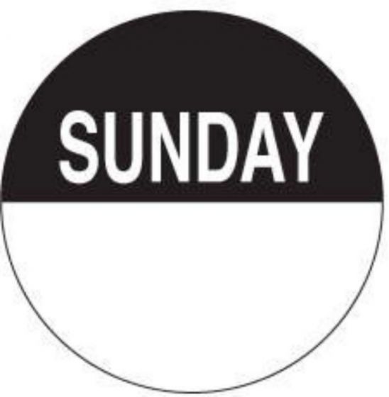 Label Paper Permanent Sunday, White and Black, 1000 per Roll