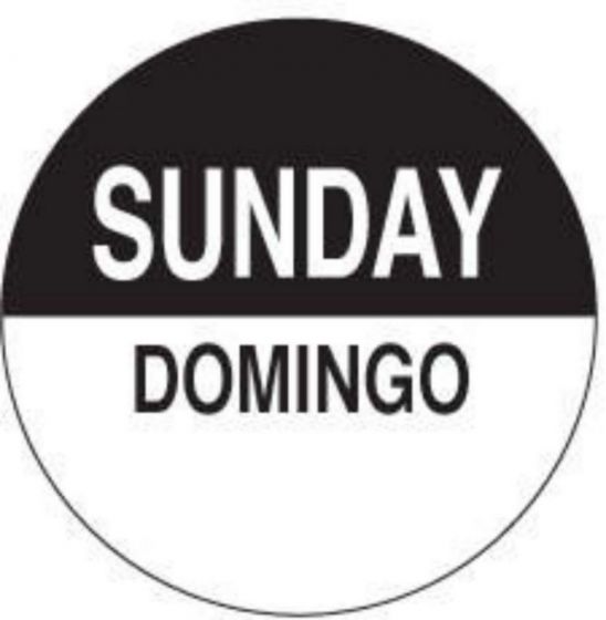 Label Paper Permanent Sunday Domingo, Black, 1000 per Roll