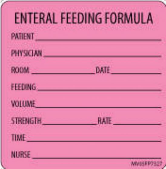 Label Paper Removable Enteral Feeding, 1" Core, 2 7/16" x 2 1/2", Fl. Pink, 400 per Roll