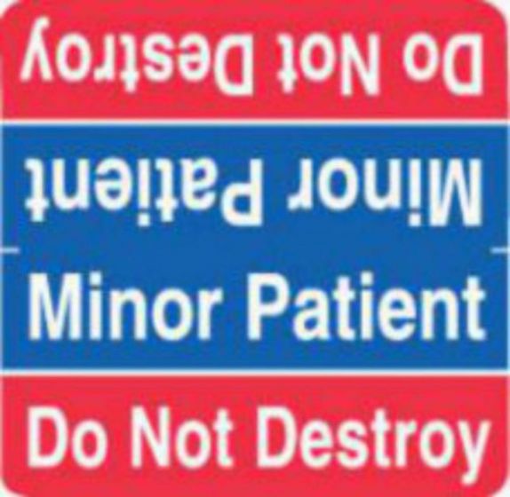 Label Wraparound Paper Permanent Minor Patient Do Not 1-7/8" x 1-7/8" Blue and Red, 1000 per Roll