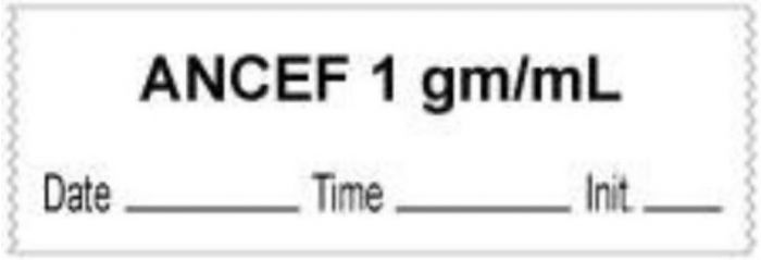 Anesthesia Tape with Date, Time & Initial (Removable) "Ancef 1 gm/ml" 1/2" x 500" White - 333 Imprints - 500 Inches per Roll