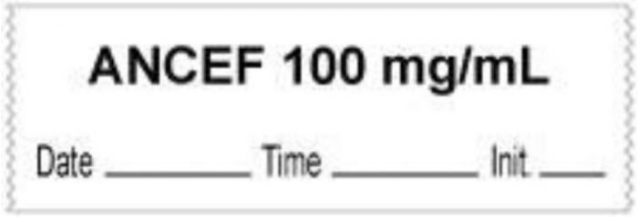 Anesthesia Tape with Date, Time & Initial (Removable) "Ancef 100 mg/ml" 1/2" x 500" White - 333 Imprints - 500 Inches per Roll