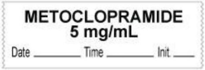 Anesthesia Tape with Date, Time & Initial (Removable) "Metoclopramide 5 mg/ml" 1/2" x 500" White - 333 Imprints - 500 Inches per Roll