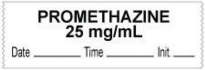 Anesthesia Tape with Date, Time & Initial (Removable) "Promethazine 25 mg/ml" 1/2" x 500" White - 333 Imprints - 500 Inches per Roll