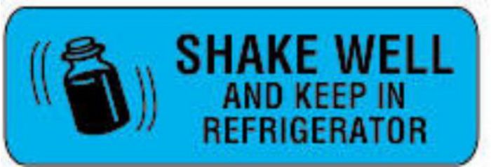 Communication Label (Paper, Permanent) Shake Well and Keep In, 1 1/2" x 1/2" Light Blue - 1000 per Roll