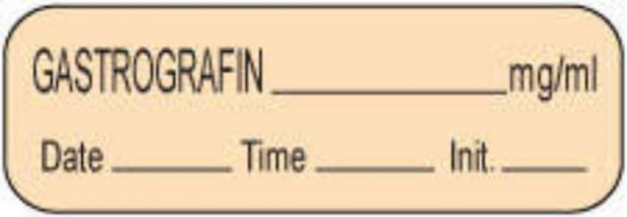 Anesthesia Label with Date, Time & Initial (Paper, Permanent) Gastrografin mg/ml 1 1/2" 1 1/2" x 1/2" Tan - 1000 per Roll