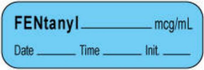 Anesthesia Label with Date, Time & Initial | Tall-Man Lettering (Paper, Permanent) Fentanyl mcg/ml 1 1/2" x 1/2" Blue - 1000 per Roll